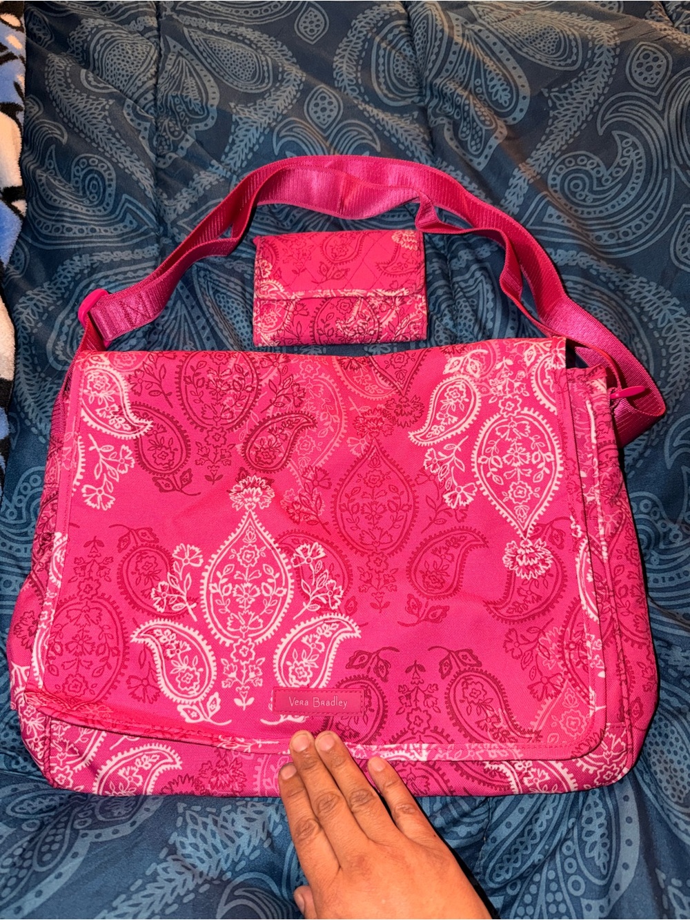Vera Bradley Hot Pink Paisley Crossbody Messenger Bag With Matching Wallet
